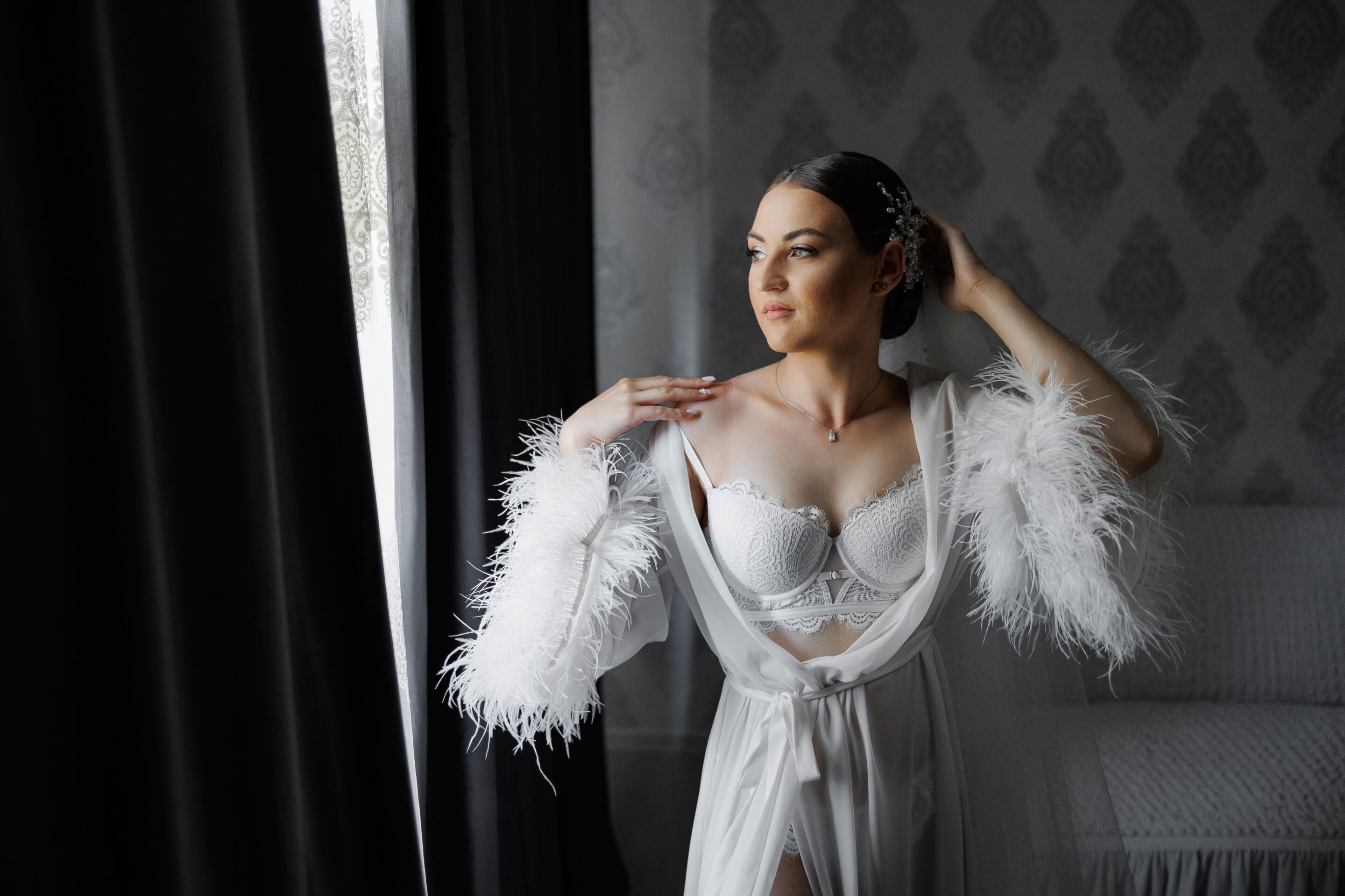 Bride wearing bridal underwear